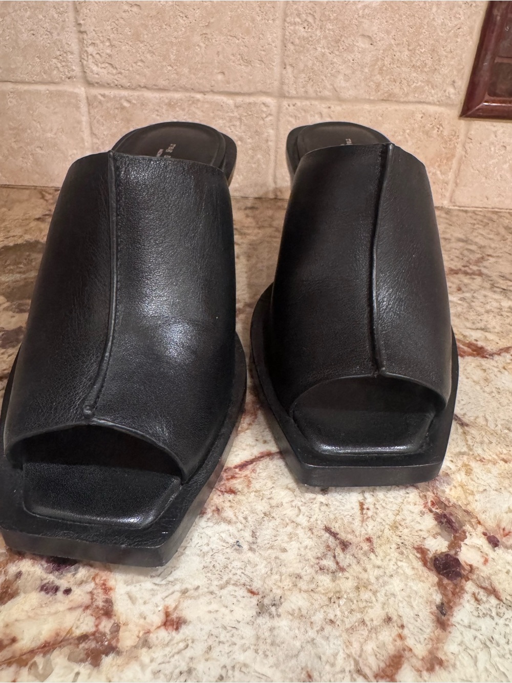 Rag & Bone Designer Black Leather Open-Toe Square Mule Slides Heels 36 6